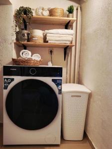 a microwave sitting on the floor in a room at Holiday Home up to 7 Guests in Fürstenfeld