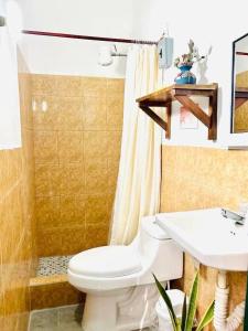 a bathroom with a toilet and a sink at Lu House in Flores