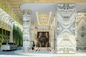 a rendering of a lobby with a car in a building at Jakarta Marriott Hotel Gelora in Jakarta