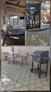 a collage of photos of a room with a bed and a fireplace at Casa Tepehucan in Malinalco