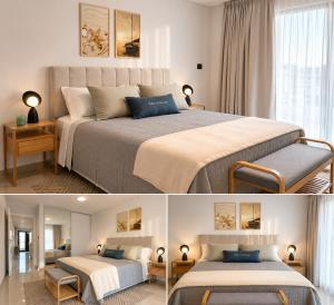 two pictures of a bedroom with two beds at House Vista Azul in Puerto Madryn +13 photos