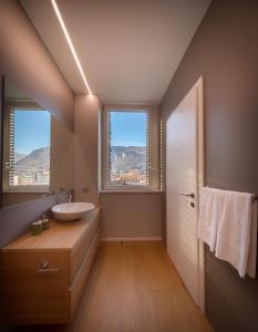 uma casa de banho com um lavatório e uma grande janela em La Villa - Luxury Guest House em Trento