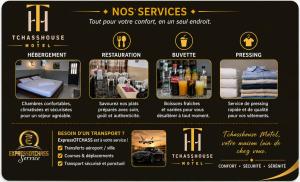 a flyer for a hotel with the words no services at TCHASSHOUSE Motel in Yaoundé