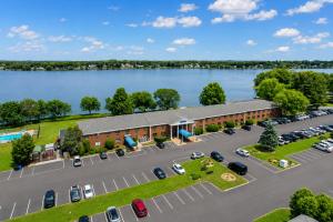 an aerial view of a building with a parking lot at Lakeside Inn in Wakefield