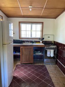 a kitchen with a refrigerator and a sink at The Village Inn in Placencia