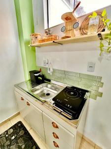 a small kitchen with a stove and a sink at Loft 967 in Itajaí +9 photos