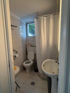 a small bathroom with a toilet and a sink at Agia Anna Horizon in Kranidi +32 photos