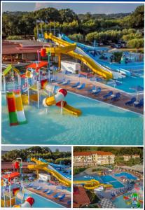 a collage of four pictures of a water park at Dream house steps from sea in Pídima Kyrás