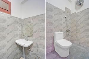 two pictures of a bathroom with a toilet and a sink at Townhouse Vikas Nagar Lucknow Formerly Wave BLU in Lucknow +26 photos