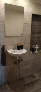 a bathroom with a white sink and a mirror at Chalupa Krbálka in Jeseník +16 photos