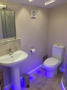 a bathroom with a white sink and a toilet at Fishermans Rest in Newport +6 photos