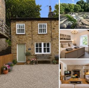 a collage of three pictures of a house at River Song, Aysgarth Falls in Leyburn