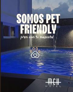 ein Schwimmbad mit dem Schriftzug „Somos tierfreundlich“ in der Unterkunft Hotel MCH in Veracruz