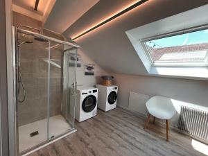 a bathroom with two washing machines and a shower at Le Plébiscité Maison Premium sur la Route des Vins d'Alsace in Marlenheim +27 photos