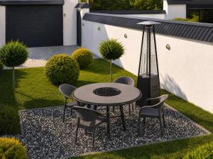 a table and chairs in a garden with a table and aiety at Qafqaz Falcon Chalet in Gabala +59 photos