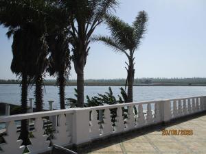 a white fence next to a river with palm trees at Le Refuge in Larache