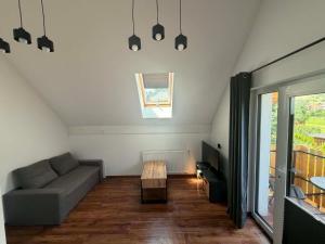 a living room with a couch and a table at Willa Gazda Apartamenty in Sromowce Niżne