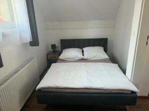 a bed with two pillows on it in a room at Willa Gazda Apartamenty in Sromowce Niżne
