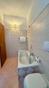 a bathroom with a bath tub and a toilet at La Ruota del Mulino in Nesso +67 photos