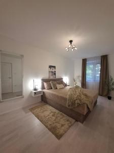 a bedroom with a large bed and a window at PT Residence in Zalaegerszeg