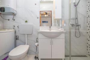 a bathroom with a toilet and a sink and a shower at Apartment Dinka in Kornić +23 photos