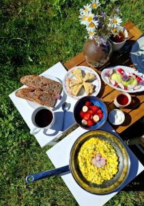 a picnic table with a buffet of food on it at Cihelna 10 Teepee&Wine in Hlavňovice