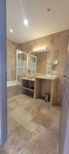 a large bathroom with a sink and a mirror at Villa Varco in Auxonne