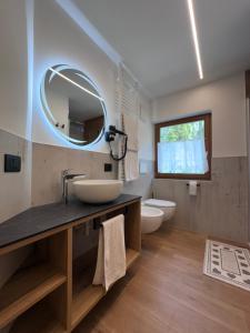 a bathroom with a sink and a mirror and a toilet at Villa L'Aida in Canazei +67 photos