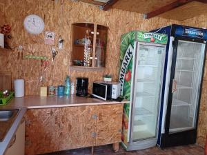 a kitchen with a refrigerator and a microwave at Vila Lara 2 Mai in 2 Mai +14 photos