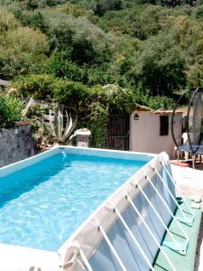 a swimming pool in front of a house with trees at Villa Valeria in San Floro