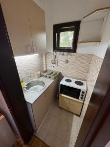 a small kitchen with a sink and a stove at Vila Ljubinka in Brežđe +34 photos