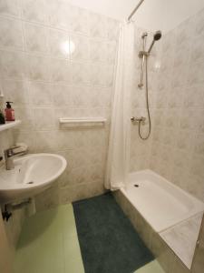 a bathroom with a sink and a tub and a shower at Holiday Home Olivetree Rab in Supetarska Draga +10 photos