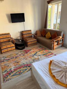 a living room with a couch and a rug at Tbil Inn Hotel in Tbilisi City