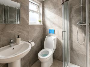 a bathroom with a toilet and a sink and a shower at Y Gorlan - Uk6403 in Llanllechid