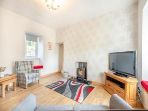 a living room with a tv and a fireplace at Lincumtoy in Pinwherry