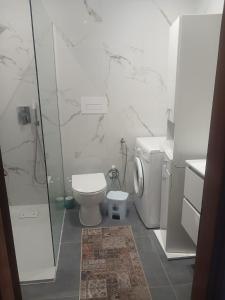 a white bathroom with a toilet and a shower at appartamento 4 piano in Chioggia