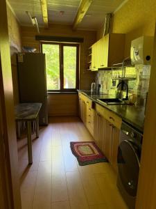 a small kitchen with a sink and a stove at Viesu māja Liepas in Rēzekne +12 photos
