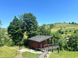 a small cabin in the middle of a hill at Borzhava View Chalet in Nizhniy Studenyy