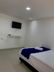 a bedroom with a bed and a tv on the wall at Pousada Monteiro Surubim in Surubim
