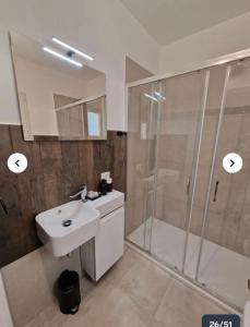 a bathroom with a sink and a shower at Villa Fragi in Cinisi +53 photos