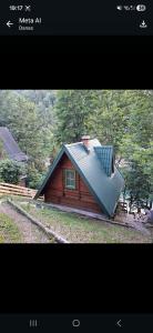 a small wooden house with a tin roof at Vikendica Breza in Zaovine