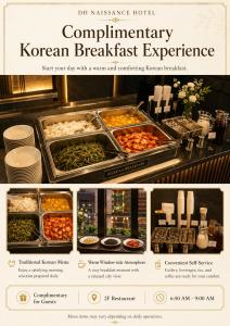 a flyer for a korean breakfast experience at Friendly DH Naissance Hotel by Mindrum Group in Seoul