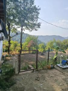 a gate with a view of a mountain at Kirayeev Hamarmeşə in Lerik