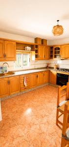 a kitchen with wooden cabinets and a counter top at La Pizpireta in Cazorla