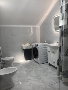 a white bathroom with a washing machine and a sink at Villa Balic Sarajevo in Sarajevo +64 photos