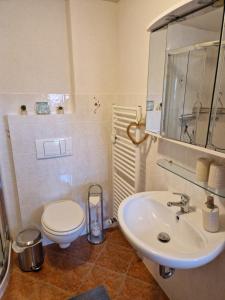 a bathroom with a toilet and a sink at Ferienwohnung am Chemnitztalradweg in Taura +6 photos