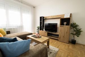 a living room with a couch and a television at Dana in Požarevac
