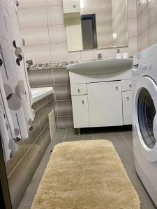 a bathroom with a washing machine and a sink at Марсельская Residence in Kryzhanivka