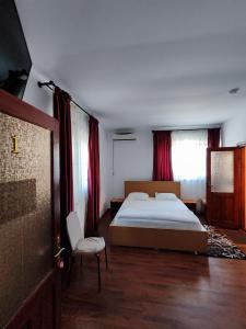 a bedroom with a bed and a chair in it at Casa Maxim in Sulina