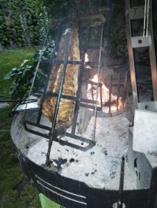 a boat with a grill in a yard at Casa LYON in Barraquero +10 photos
